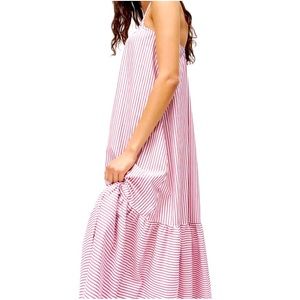 NWT Zara Pink Striped Poplin Red / White Casual Maxi Dress